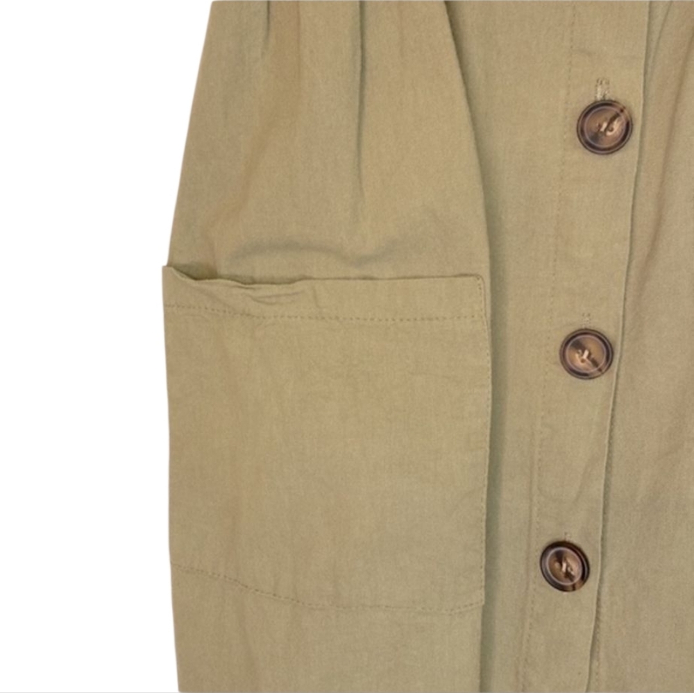 Sage Green Spaghetti Strap A-Line Dress w|brown button accents - Picture 6 of 10